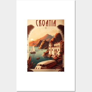 Croatia Coastline Vintage Travel Art Poster Posters and Art